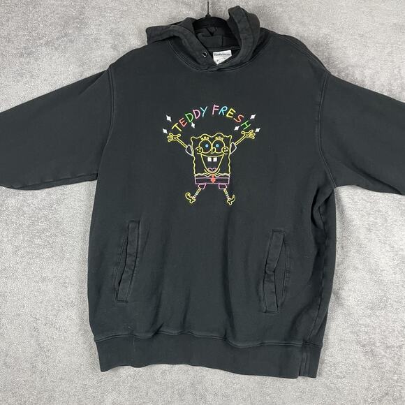 Teddy Fresh SpongeBob Hoodie Mens Large Black 2020 Embroidered Nickelodeon - Picture 1 of 13